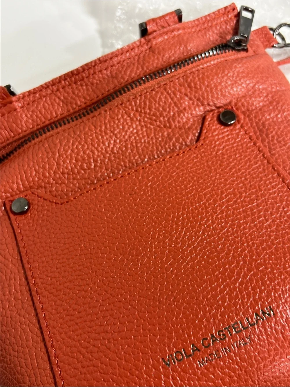 Viola Castellani Orange Pebbled Leather Crossbody Bag